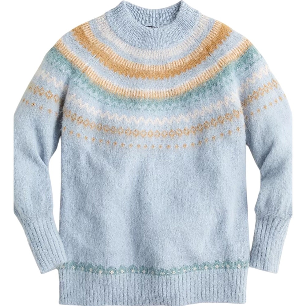 J.Crew Fair Isle Yoke Puff Sleeve Sweater Women's Size Alpaca Wool Blend